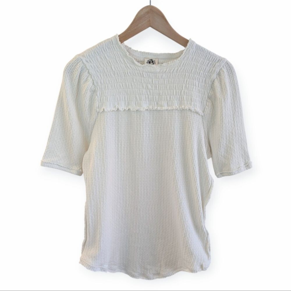 We The Free White Waffle Knit Short Sleeve Top Medium